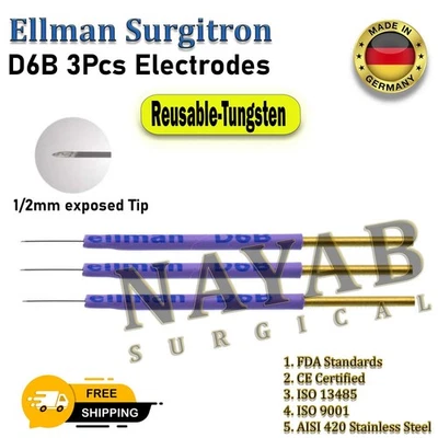 Ellman Surgitron D6B Insulated Needle Electrodes 3Pcs Set Reusable Tungsten Tip
