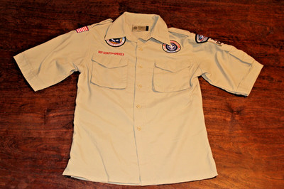 Boy Scouts of America BSA Youth Shirt Tan Medium 100% Supplex Nylon Glue Patches