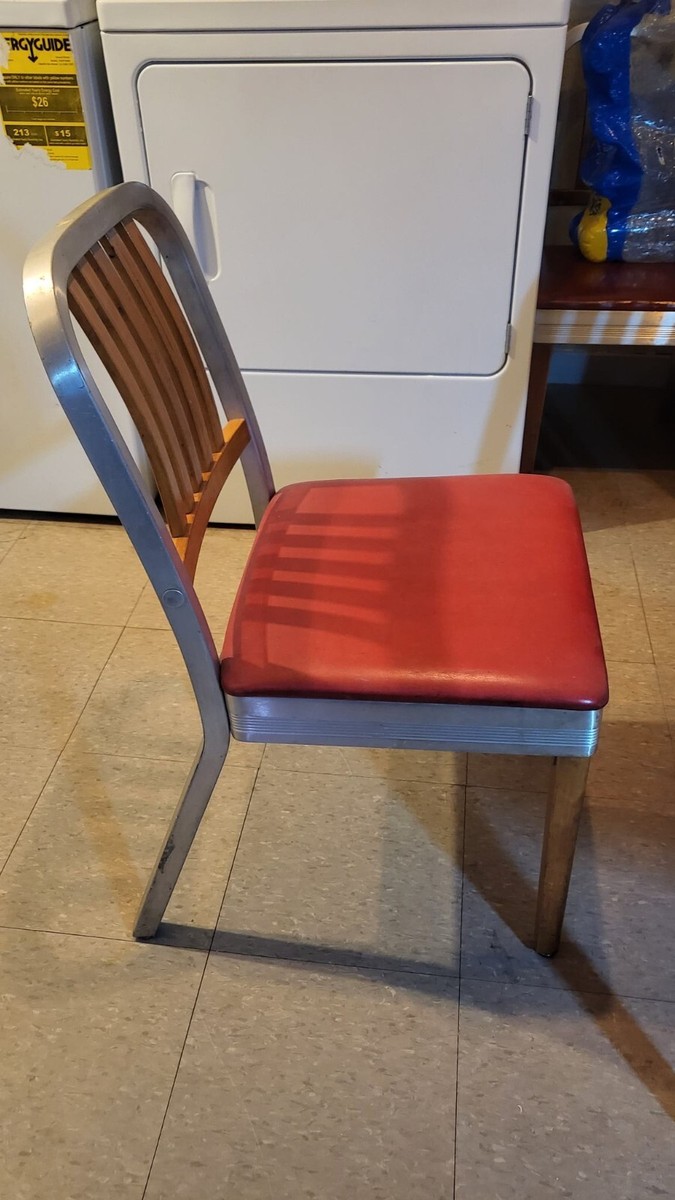 Pair of Vintage Shaw-Walker Aluminum, Maple and Vinyl Chair Near
