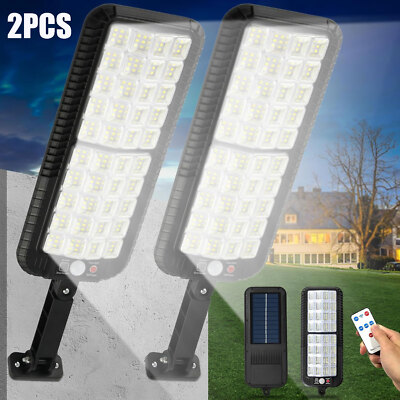 2pcs Commercial Solar Street Lights Outdoor Dusk to Dawn Super Bright Road Lamp