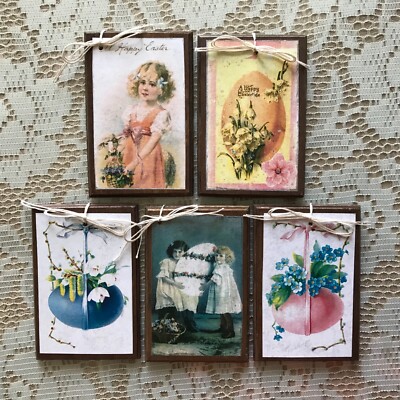 5 Handcrafted  Wooden EASTER Ornaments / Hang Tags Set1EA