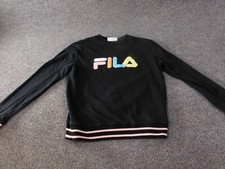 Fila Womens Sweatshirt Large Black crewneck graphic pullover cotton