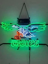 Philadelphia Eagles 20"x16" Neon Sign Lamp Light Beer Bar Real Glass Open Art
