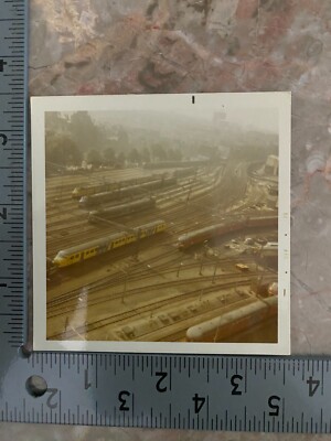 Vintage Railroad Arial Color Photo 6 Trains Tracks Snapshot