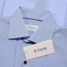 Eton NWT Dress Shirt Sz 38 15 Contemporary Fit in Blue White Check 100 Cotton