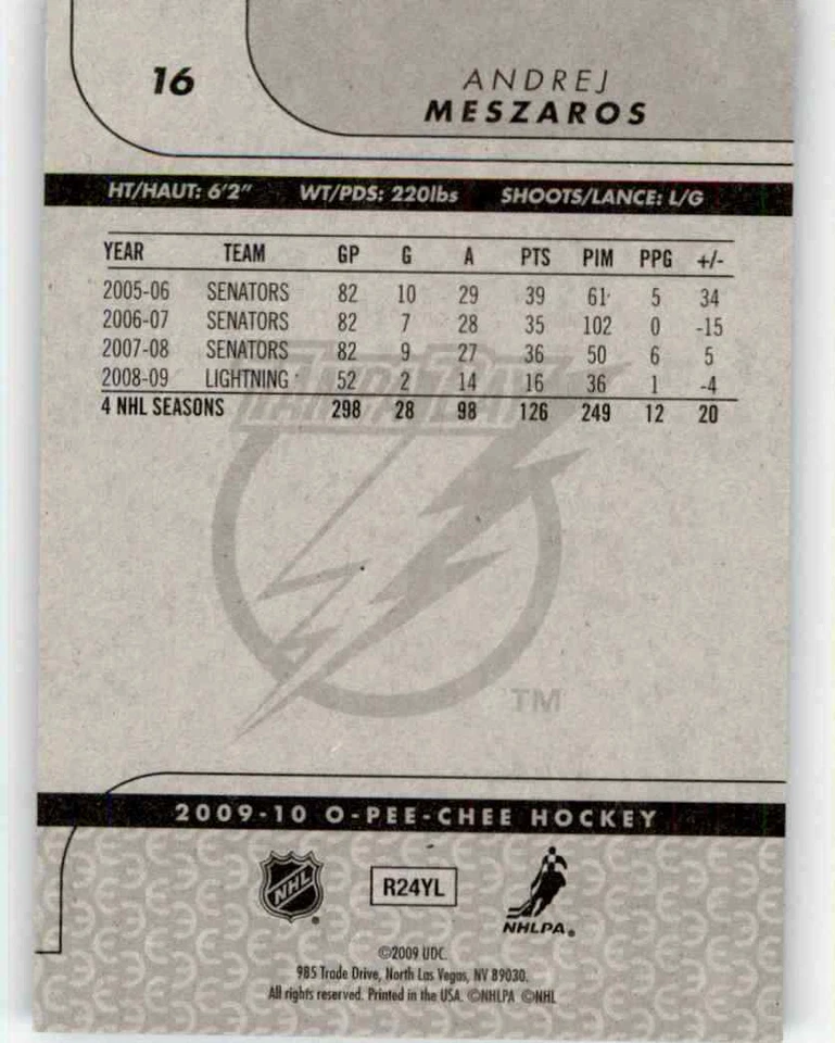 2009-10 O-Pee-Chee Andrej Meszaros #16 - Image 2 of 2