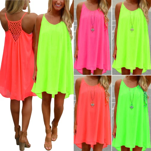 Women Summer Chiffon Beach Mini Dress Swimwear Bikini Cover Up Loose Sundress