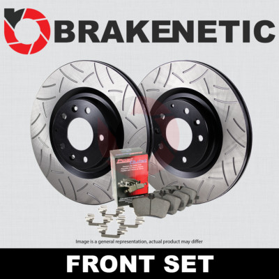 FRONT Premium GT Slot Brake Rotors + Ceramic Pads EVO 8/9 BPK90386