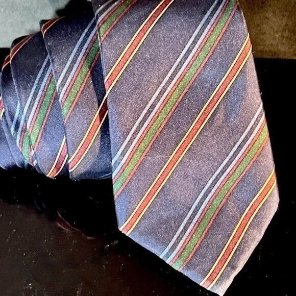 Dior Mid Century Modern Ties Neckwear Tie 100% All Silk Dark Blue Green Gold thumbnail 2