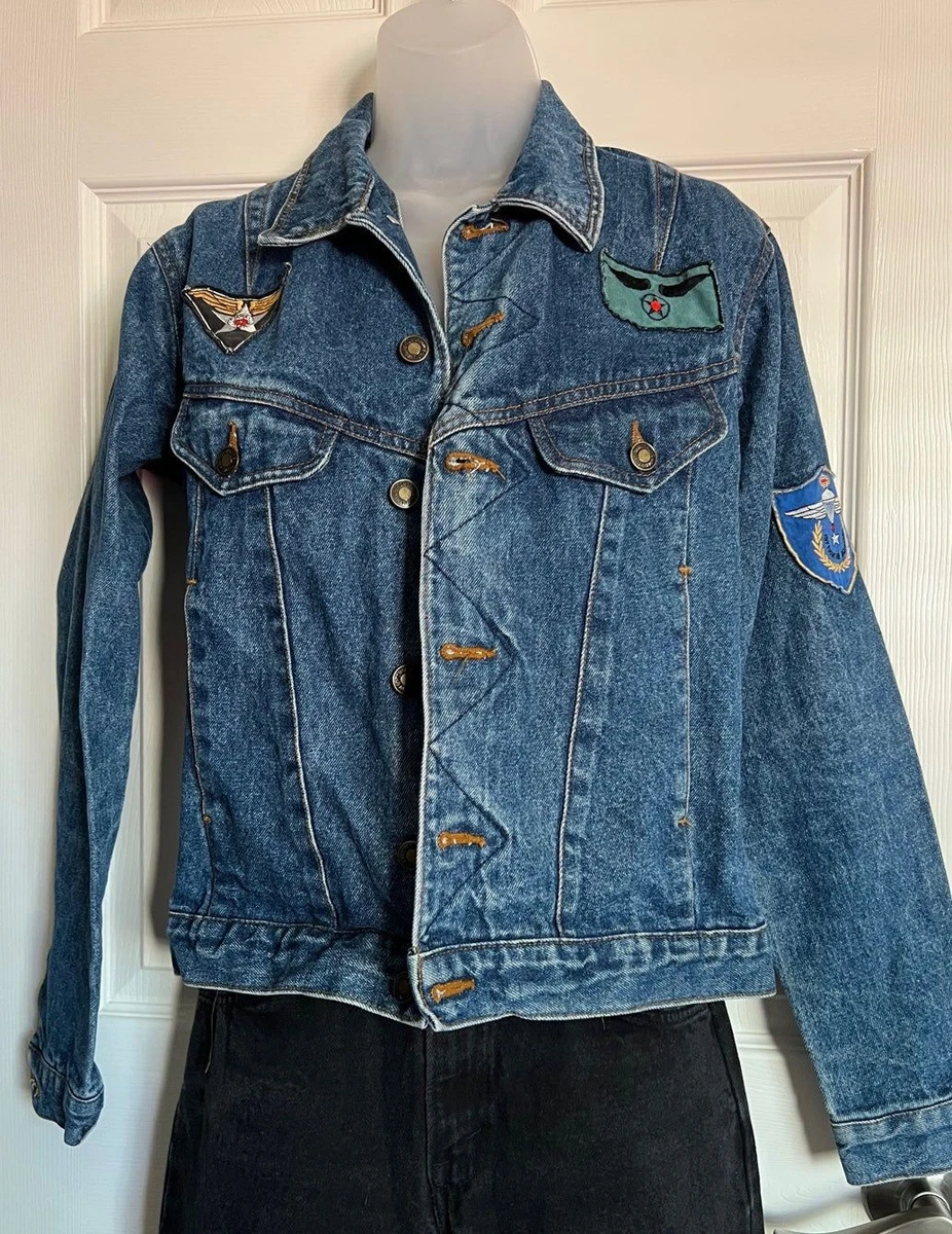 Vintage Military Denim Jean Jacket Patches Streetwear Retro Denim Jacket