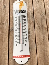 Vintage Style Veedol   Gasoline Motor Oil Service  Porcelain Thermometer Sign