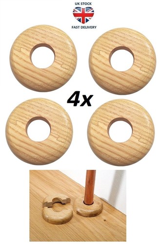 4 X REAL OAK Wood 45/15mm Radiator Pipe Collars Wooden Floor Cover Rose Rings - Picture 2 of 2