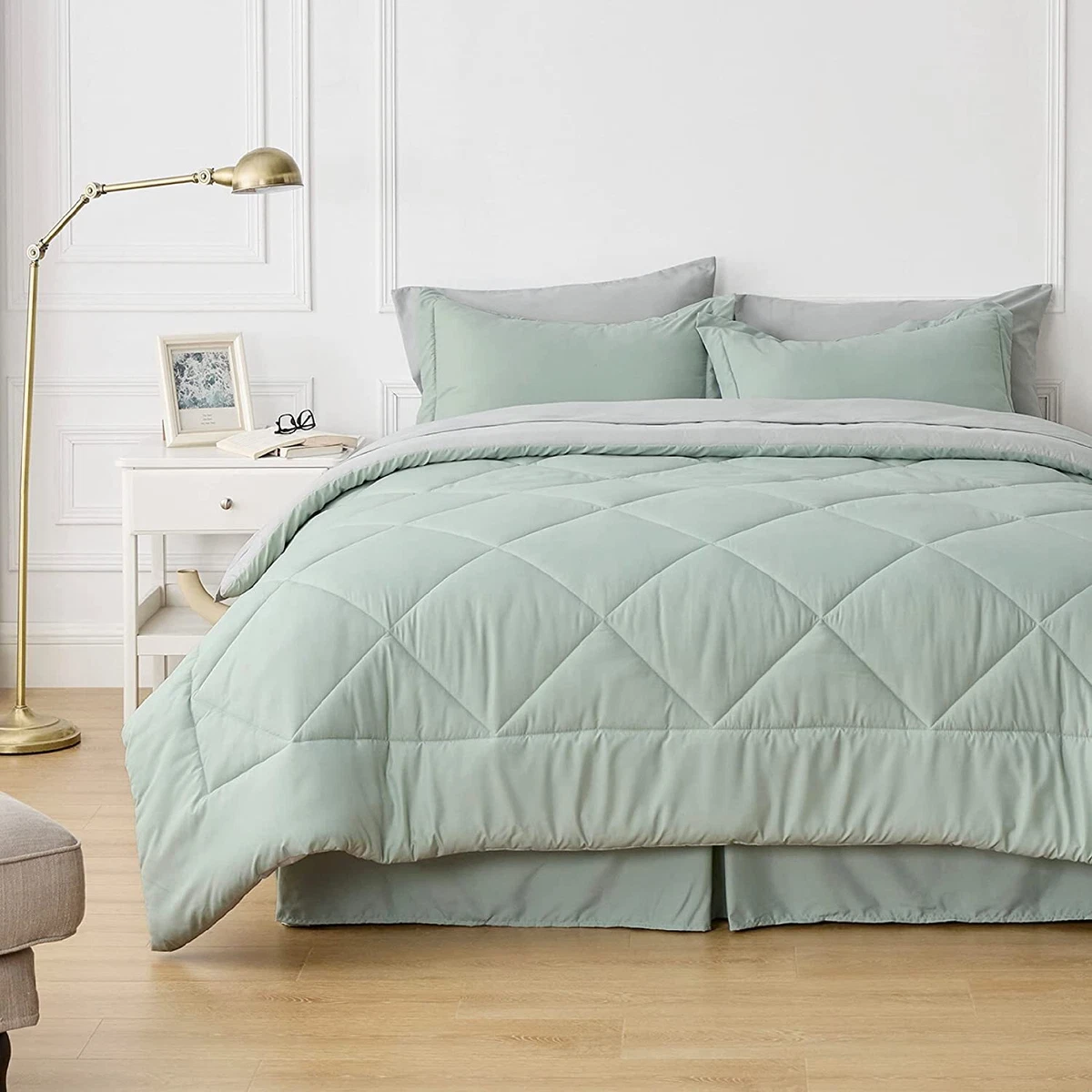 Bedsure Sage Green Queen Comforter Set - 7 Pieces Reversible Bed