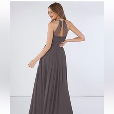 Azazie Ginger A-Line Chiffon Steel Gray bridesmaid dress-size 4