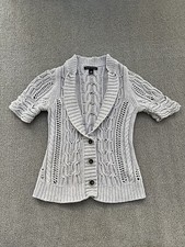 Banana Republic Sweater Cardigan Open Cable Knit Short Sleeve Gray Size XS