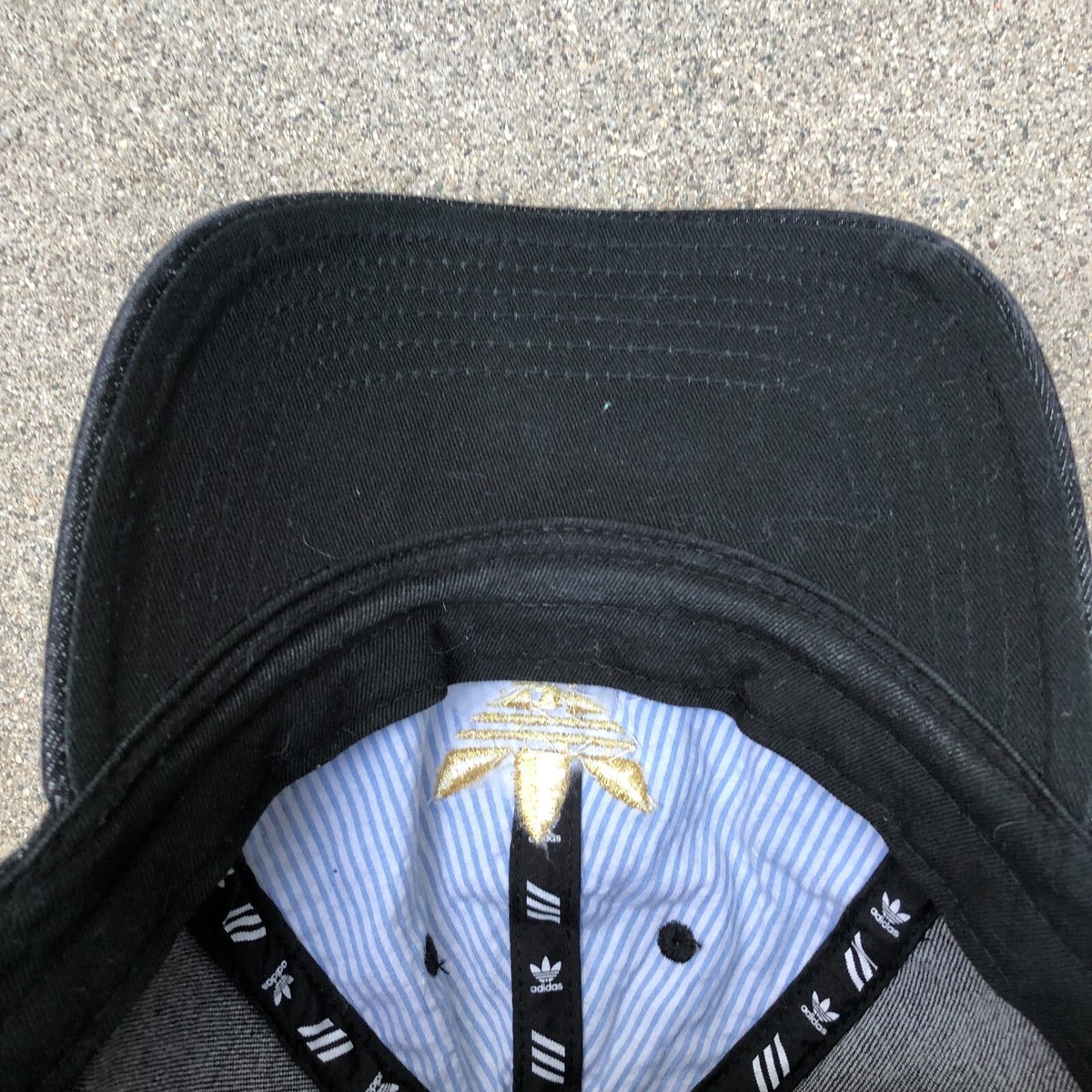 ADIDAS ORIGINALS Trefoil Denim Hat Men's Black Adjustable Cap Gold