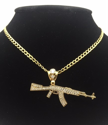 10K YELLOW GOLD AK-47 PENDANT WITH 