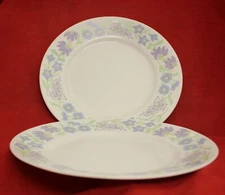 Corelle Starflowers 2 Dinner Plates Blue Lavender Green Floral Trim 10 3/4" 