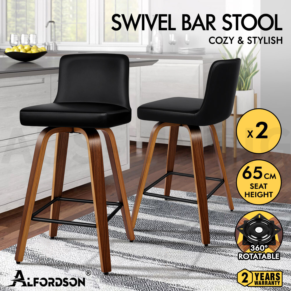 ALFORDSON 2x Swivel Bar Stools Bailey Kitchen Wooden Dining Chair
