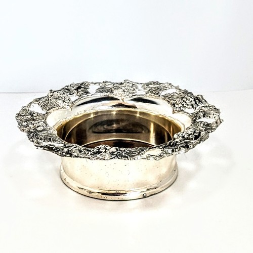 Sottobicchiere bottiglia vino champagne vintage foglia d'uva bordato tondo placcato argento 7,5" - Foto 4 di 8