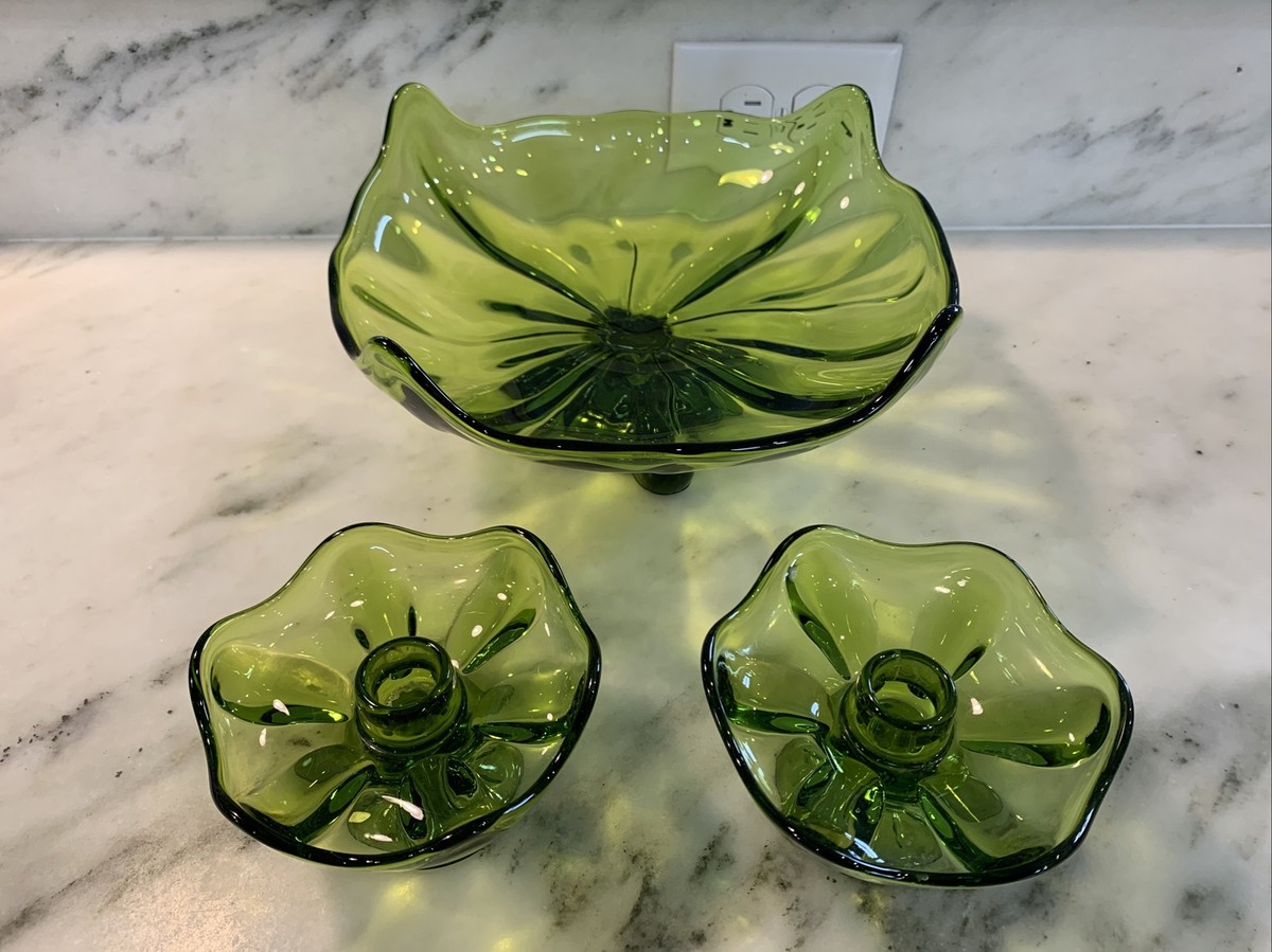 Vintage Viking Epic Glass Footed Four Square Bowl And Candle