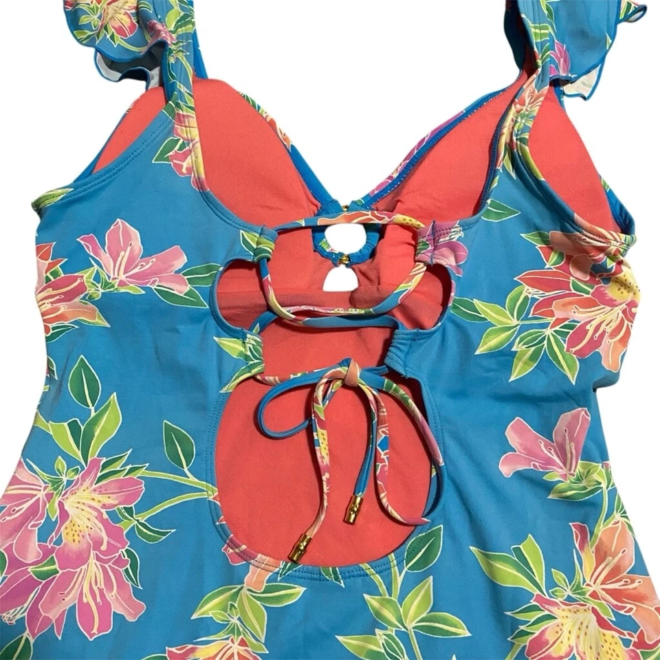 Tommy Bahama Womens Blue Floral One-Piece Swimsuit Size 12 Beach Vacation Summer - Image 4 of 4