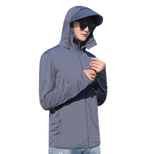 T-shirt uomo con cappuccio UPF 50+ manica lunga sole pelle protezione UV pesca outdoor ☾ - Foto 9 di 26