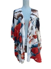 Shein Lightweight Silky Abstract Floral Print Kimono Wrap Coverup - XL