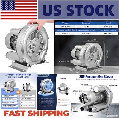 #ad 1800W Industrial High Pressure Vortex Vacuum Pump 110 120V 2.4ph Blower Fan US $305.99