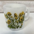 Glasbake 1960s Buttercup Flowers Milk glass Coffee Mug  Vtg Symbol Of Childhood