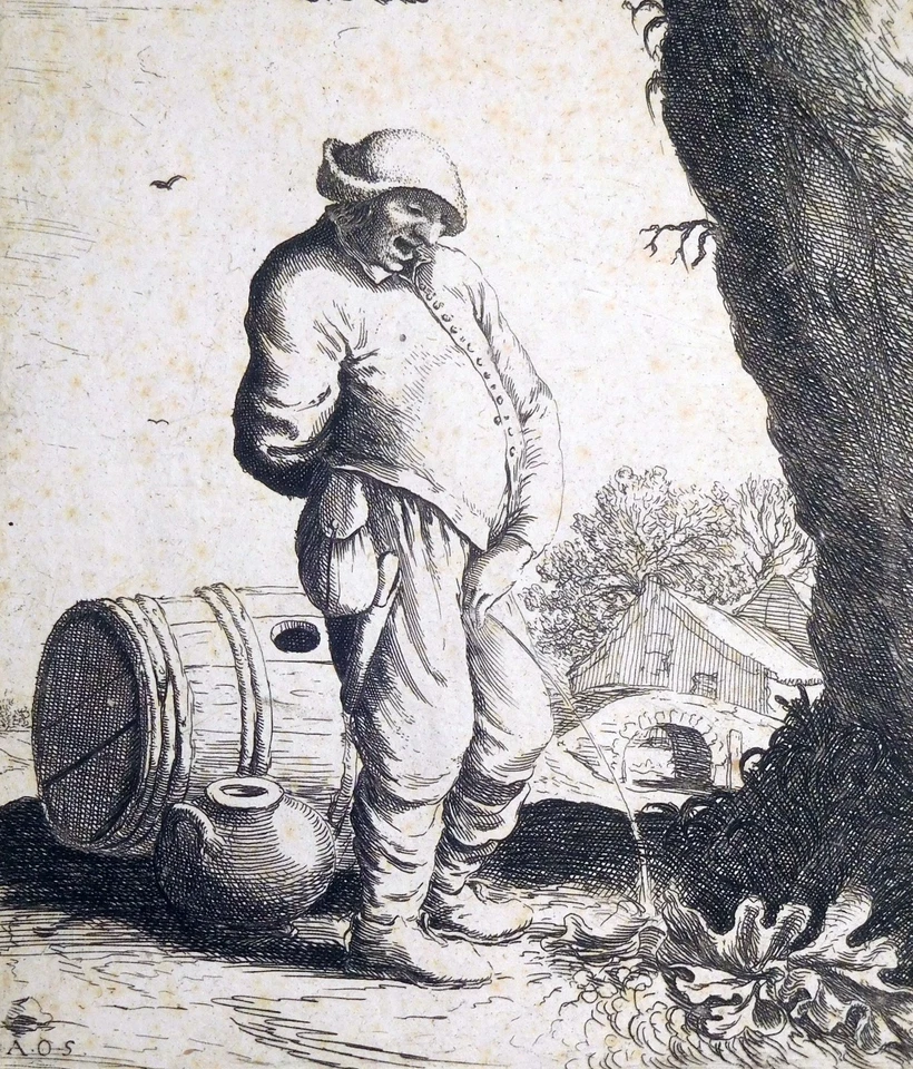 Radierung, Pissender Bauer, A. van Ostade/ W. Basse, ~1645, Hollstein 33 - Bild 3 von 4