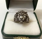 Vintage Hallmarked 925 Silver Highly Detailed Lion Head Biker Ring Size R Mens