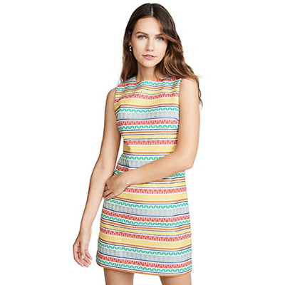 Alice + Olivia Coley Crew Neck Shift Dress Jacquard Stripe Pattern Sleeveless 6