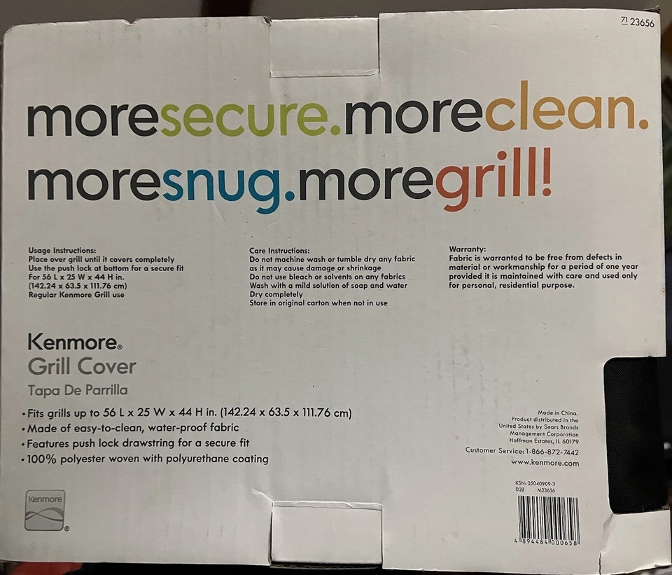 Cubierta de parrilla Kenmore se adapta a parrillas de hasta 56 pulgadas. x 25 in. x 44 in. funda negra NOS Foto 2 de 4