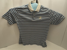 Ashworth Polo Shirt Mens L Blue Striped Made in USA 100% Cotton Golfing EZTECH