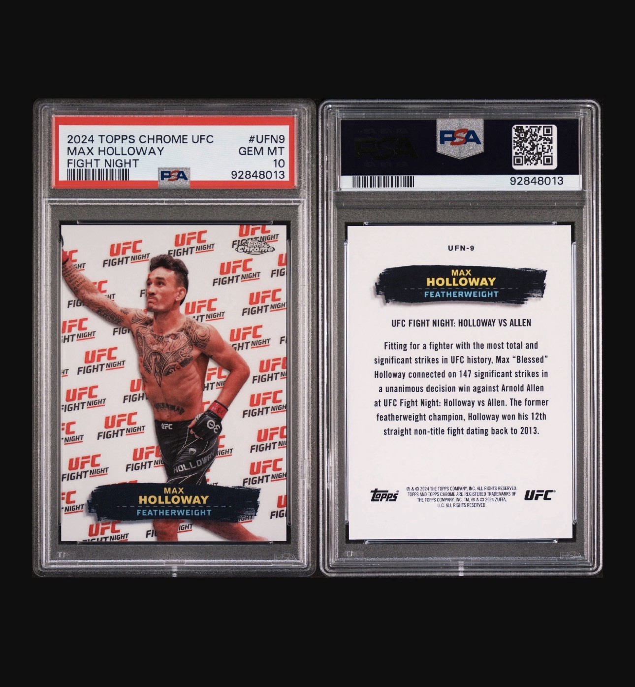 2024 Topps Chrome UFC Max Holloway Fight Night Case Hit SSP PSA 10