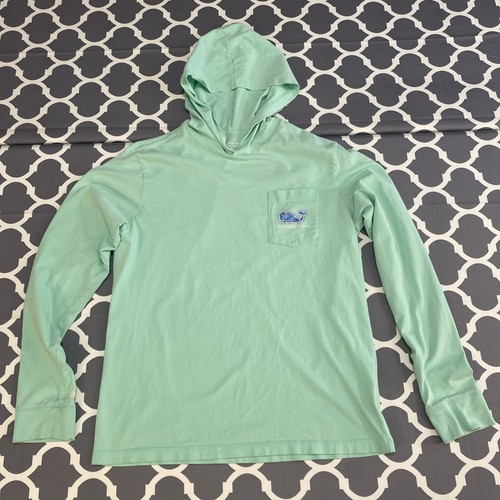 Vineyard Vines YOUTH Long Sleeve Teal Green Whale Pocket Hoodie T-Shirt L(16)