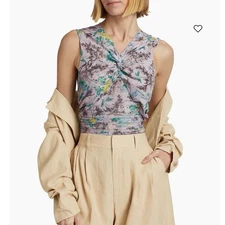 NWOT Cinq a Sept Aniya Floral Mesh Ruched Top in Pastel SZ XS