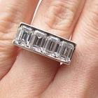 925 Sterling Silver Vintage Emerald-Cut C Z Modernist Ring Size 5.25