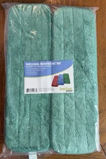 12 Pack of Microfiber Reusable Wet Mop Pads - Green - 18 inch X 5”inch Mop Pads