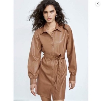 aritzia leather dress Aritzia Wilfred Caroline Vegan Leather Shirt Dress in Blue Dune Size 2XS