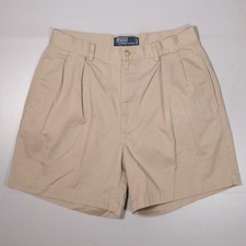 VTG Polo Ralph Lauren Andrew Shorts Pleated Cotton Beige Mens 32 x 6