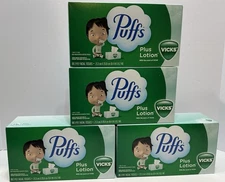 4 BOX PUFFS VICKS SCENT PLUS LOTION 2 PLY FACIAL TISSUE FAMILY SIZE 88 SHEET/BOX