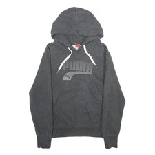 PUMA Womens Grey Hoodie UK 14 Cotton Blend Pullover Hooded Sweatshirt