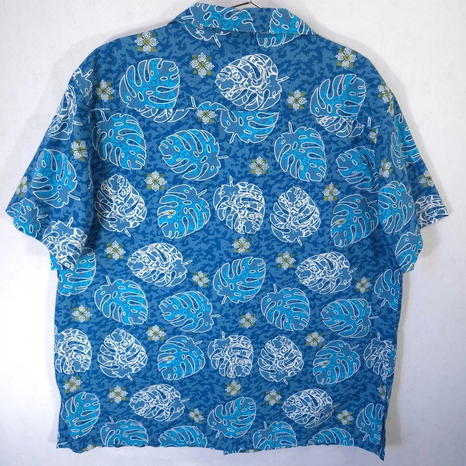 Рубашка мужская Barefoot In Paradise размер XL синяя гавайская тропическая с геометрическим узором на пуговицах - Изображение 4 из 4