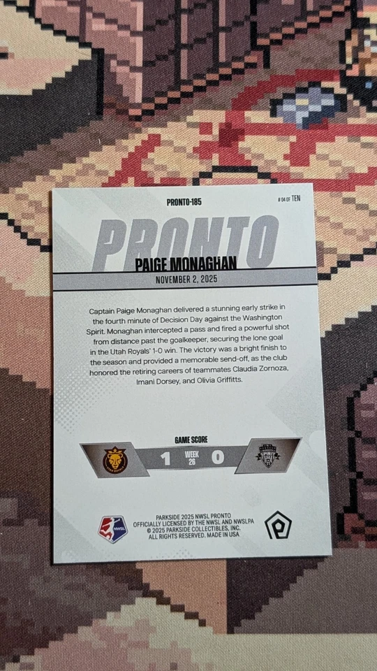 2025 Parkside NWSL Pronto Paige Monaghan Silver #185 /10 - Image 2 of 2