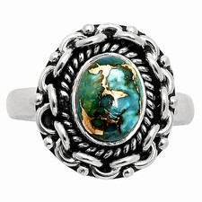 Kingman Copper Teal Turquoise 925 Sterling Silver Ring s.8 Jewelry R-1667