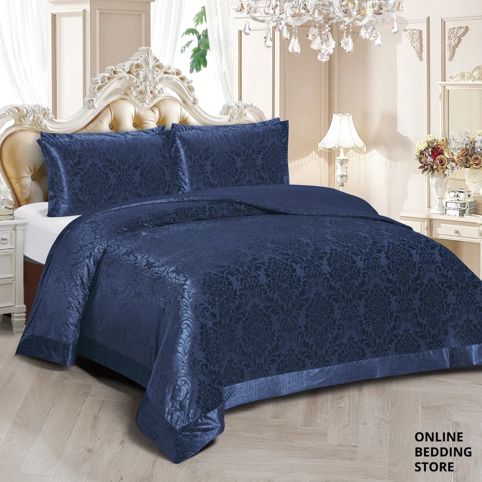 Quilted Bedspread Jacquard Damask Comforter Bedding Set Double King Bed Throw UK - Image 3 of 4