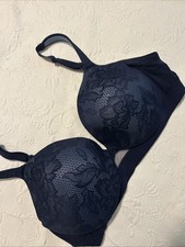 Cacique Comfort Bliss lightly lined plunge navy blue floral bra size 44C
