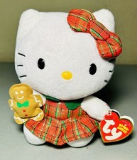 Ty Beanie Hello Kitty Christmas 7" Plush Stuffed Toy Gingerbread Man Plaid Dress